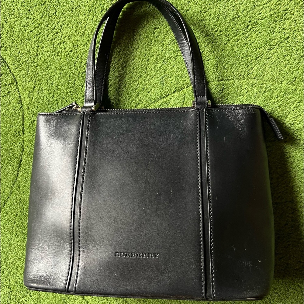 Black Burberry Bag with Haymarket Check Liner.